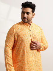 Men’s Cotton Bandhani Print Embroidered Mustard Long Kurta