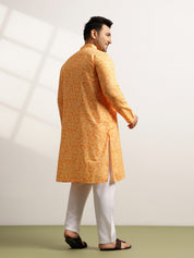 Men’s Cotton Bandhani Print Embroidered Mustard Long Kurta