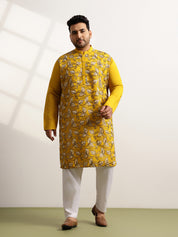 Men's Cotton Mustard Long Kurta With Metallic Thread Embroidery