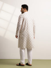 Men's Cotton Printed Cream Ethnic Kurta