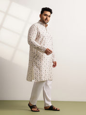 Men's Cotton Printed Cream Ethnic Kurta