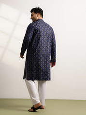 Men's Cotton Printed Navy Blue Ethnic Kurta