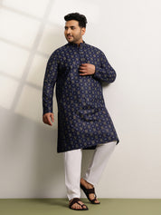 Men's Cotton Printed Navy Blue Ethnic Kurta