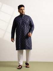 Men's Cotton Printed Navy Blue Ethnic Kurta