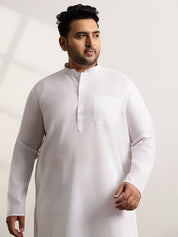 Men's Pure Cotton Self Striped White Long Kurta