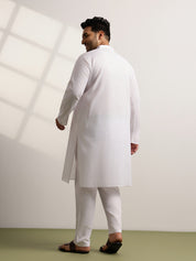 Men's Pure Cotton Self Striped White Long Kurta