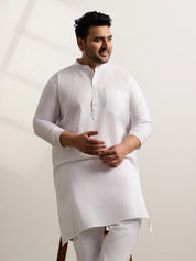 Men's Pure Cotton Self Striped White Long Kurta