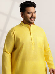 Men's Pure Cotton Self Striped Yellow Long Kurta