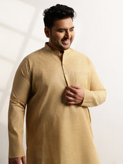 Men's Pure Cotton Self Striped Gold Long Kurta