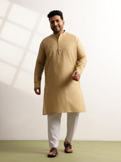 Men's Pure Cotton Self Striped Gold Long Kurta