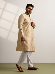 Men’s Jacquard Floral Brocade Beige Long Kurta