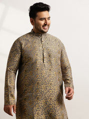 Men’s Jacquard Floral Brocade Grey Long Kurta