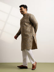Men’s Jacquard Floral Brocade Grey Long Kurta