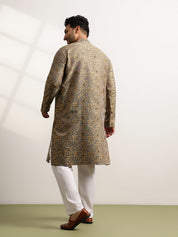 Men’s Jacquard Floral Brocade Grey Long Kurta