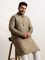 Men’s Jacquard Floral Brocade Grey Long Kurta