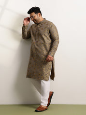 Men’s Jacquard Floral Brocade Grey Long Kurta