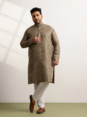 Men’s Jacquard Floral Brocade Grey Long Kurta