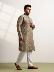 Men’s Jacquard Floral Brocade Grey Long Kurta