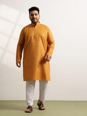 Men’s Cotton Blend Geometric Print Mustard Long Kurta