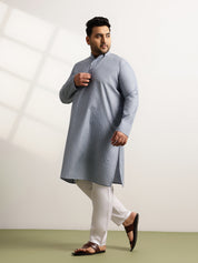 Men’s Cotton Blend Geometric Print Grey Long Kurta