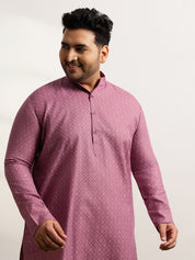 Men’s Cotton Blend Geometric Print Coral Long Kurta