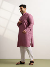 Men’s Cotton Blend Geometric Print Coral Long Kurta