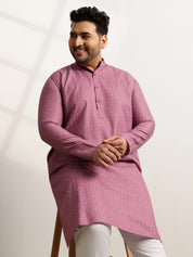 Men’s Cotton Blend Geometric Print Coral Long Kurta