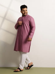 Men’s Cotton Blend Geometric Print Coral Long Kurta