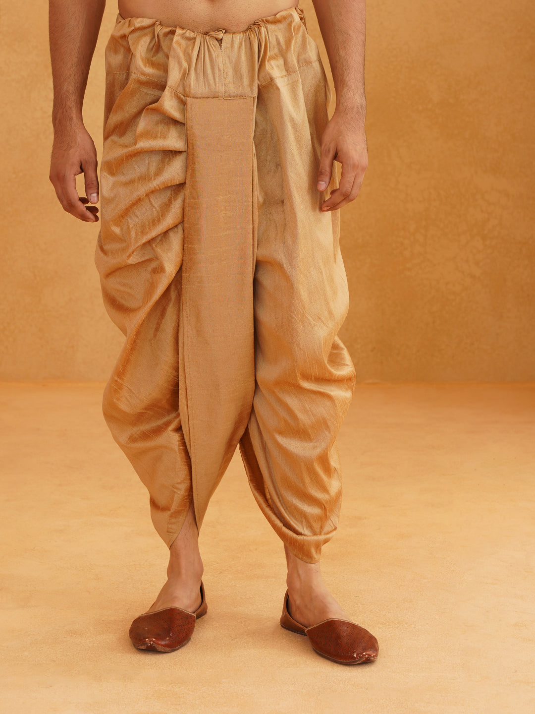 Men's Maroon & Gold Silk Blend Kurta & Dhoti Set