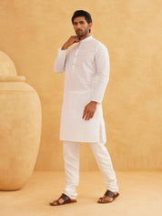 Sojanya Ethnic Motifs Embroidered Thread Work Pure Cotton White Straight Kurta With Churidar