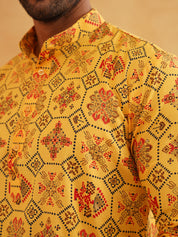 Men's Cotton Blend Yellow Kurta and Churidar Pyjama Set