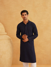 Men's Thread Work Cotton Straight Navy Blue Kurta With white churidar