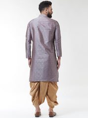 Men Grey  Gold-Coloured Self Design Kurta with Dhoti Set