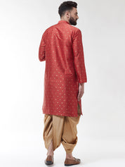 Men's Maroon Silk Blend Kurta & Gold Dhoti set