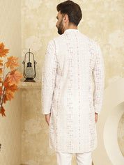 Men's Cotton Embroidered Printed White Color ONLY Long Kurta