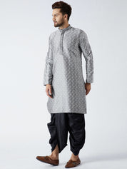 Men's Grey & Black Silk Dhoti Kurta Set