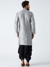 Men's Grey & Black Silk Dhoti Kurta Set