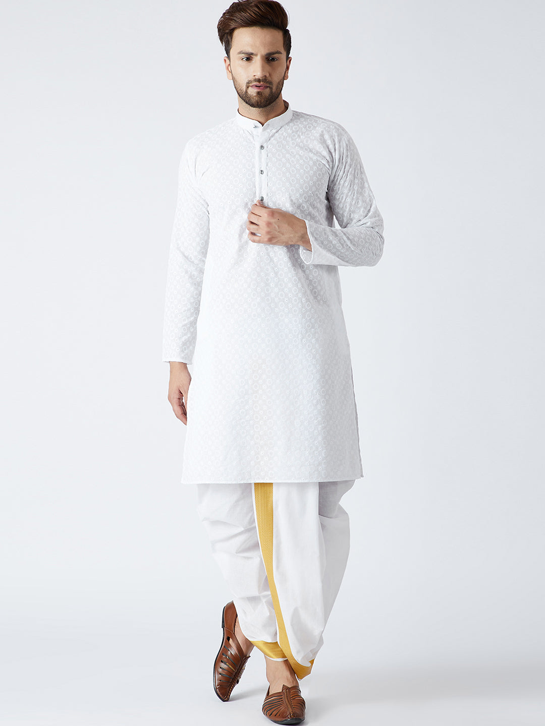 Men's White Pure Cotton Kurta Dhoti Set – Sojanya
