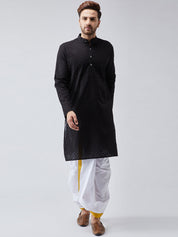 Men's Black & White Pure Cotton Kurta Dhoti Set