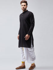 Men's Black & White Pure Cotton Kurta Dhoti Set