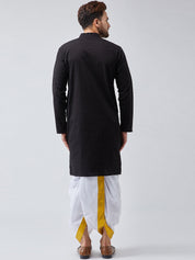 Men's Black & White Pure Cotton Kurta Dhoti Set