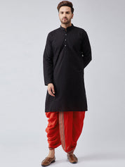 Men's Black & Red Pure Cotton Kurta Dhoti Set