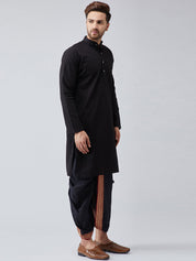 Men's Black & Black Pure Cotton Kurta Dhoti Set