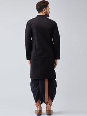 Men's Black & Black Pure Cotton Kurta Dhoti Set