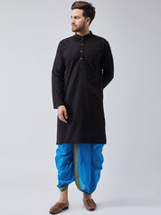 Men's Black & Blue Pure Cotton Kurta Dhoti Set