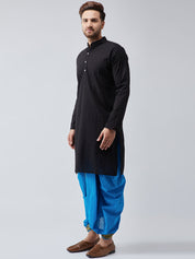 Men's Black & Blue Pure Cotton Kurta Dhoti Set