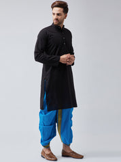 Men's Black & Blue Pure Cotton Kurta Dhoti Set