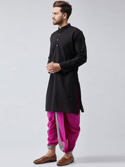 Men's Black & Pink Pure Cotton Kurta Dhoti Set