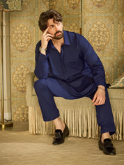 Men's Cotton Navy Blue Pathani Set