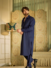 Men's Cotton Navy Blue Pathani Set